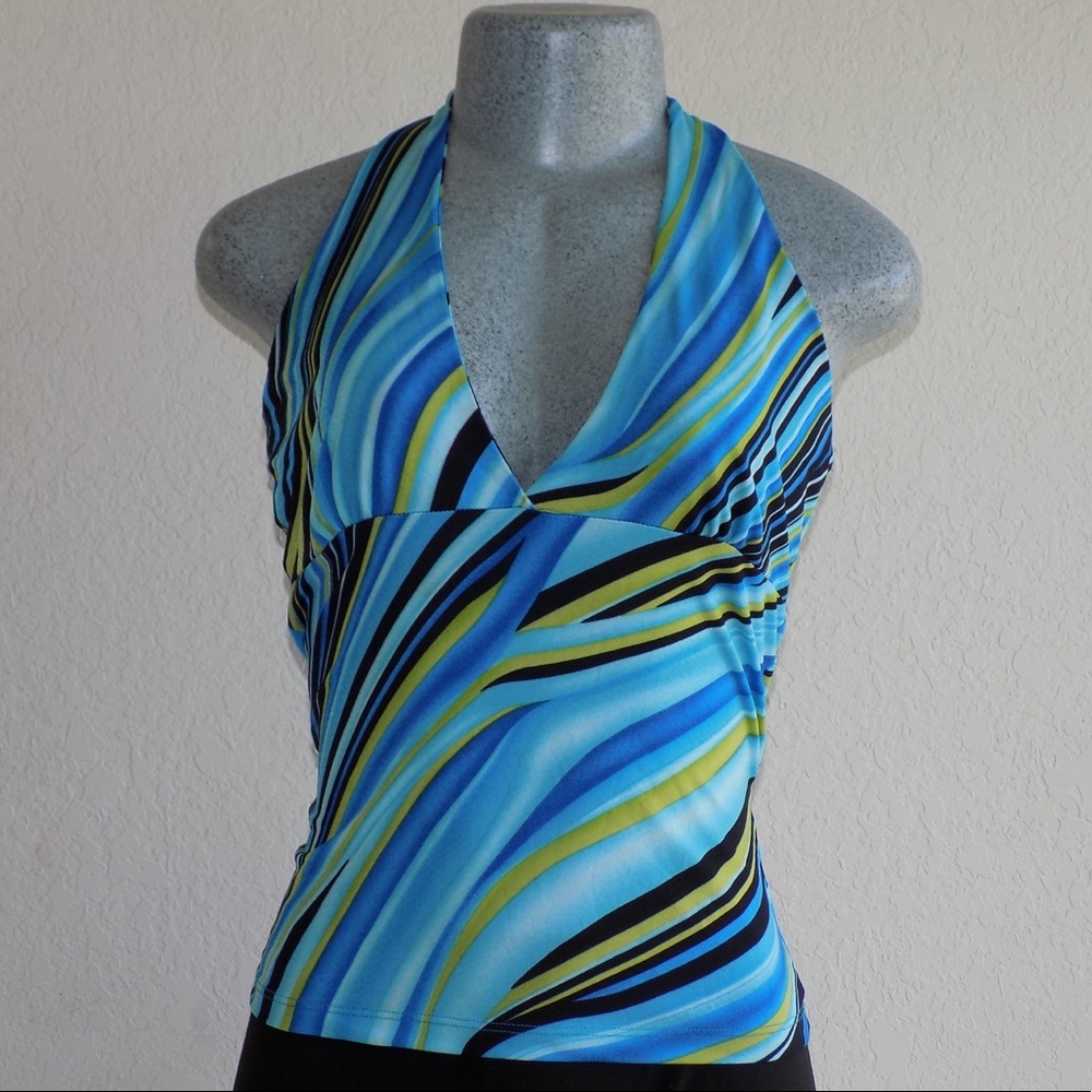 💙 Striped Blue Multicolored Halter Shirt Size L💙